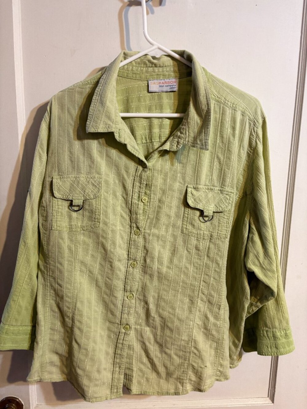 Sag Harbor Women's Button-Down Shirt Light Green size 2 x